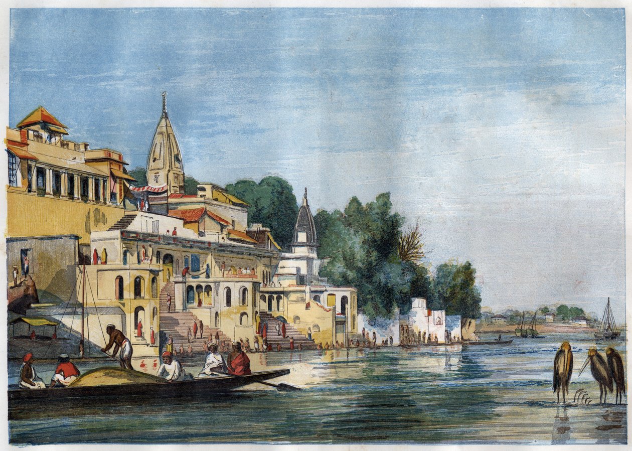Uitzicht op de Sutti Chowra Ghat aan de Ganges, in Cawnpore (Kanpur), India in 1857. door Unknown artist
