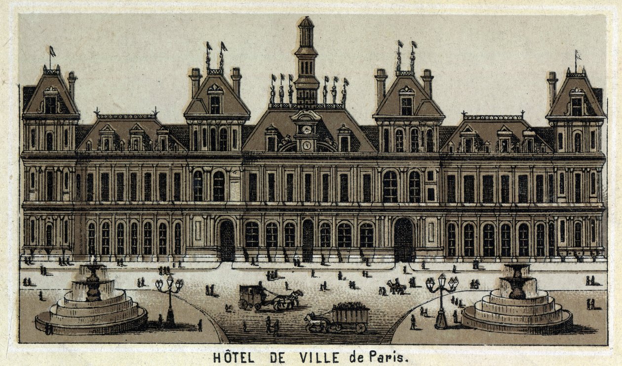 Uitzicht op het stadhuis van Parijs en het plein door Unknown artist