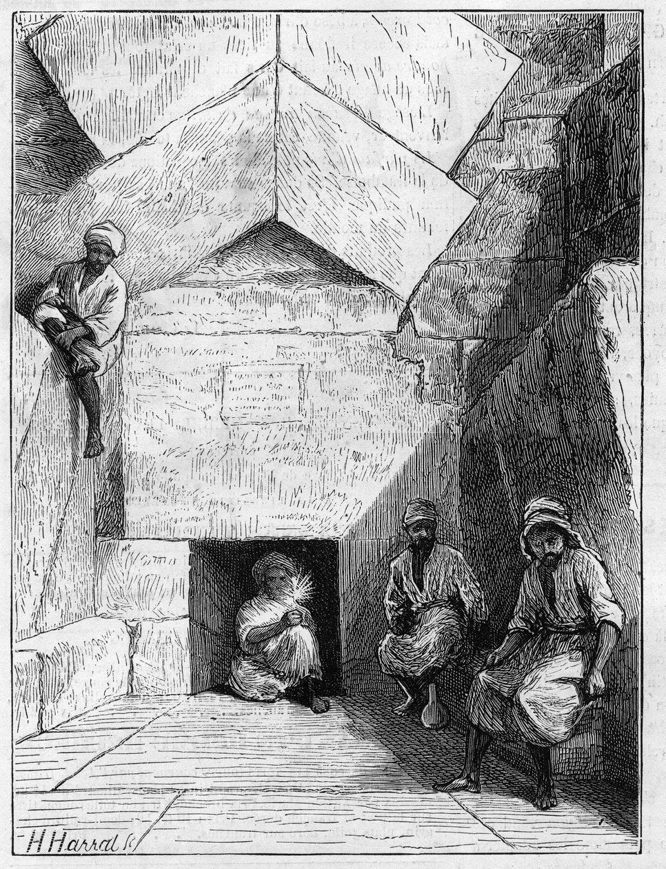 Zicht op de ingang van de piramide van Cheops in Gizeh, Egypte door Unknown artist