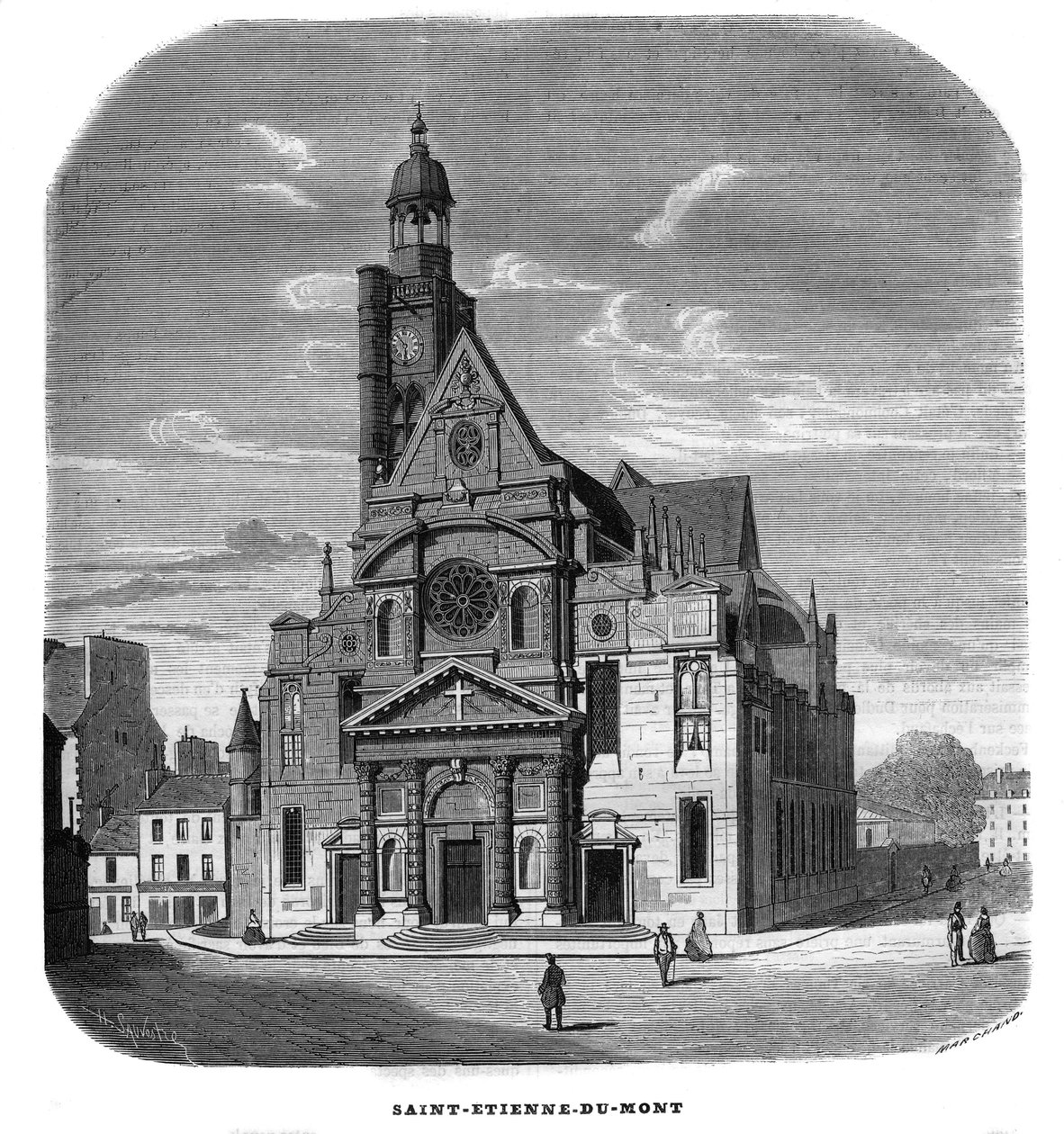 Gezicht op de gevel van de kerk van Saint-Etienne-du-Mont, Place Sainte-Genevieve in Parijs in het 5e arrondissement in 1858. door Unknown artist