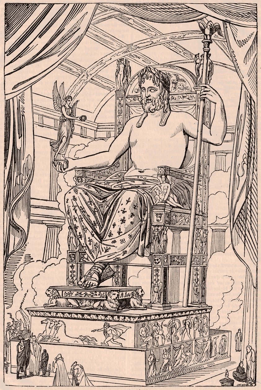 Uitzicht op het gigantische standbeeld van Olympische Zeus door Phidias door Unknown