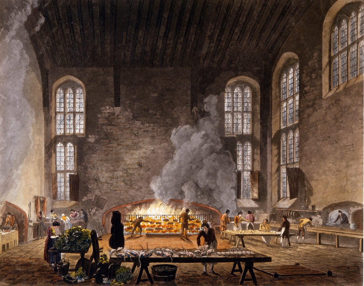 Zicht op de keukens van Christ Church, Oxford University. 1850 door Unknown artist