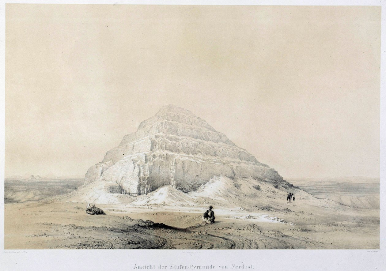 Uitzicht op de piramide van Saqqarah (Sakkarah). Egypte. Illustratie uit de 19e eeuw door Unknown artist
