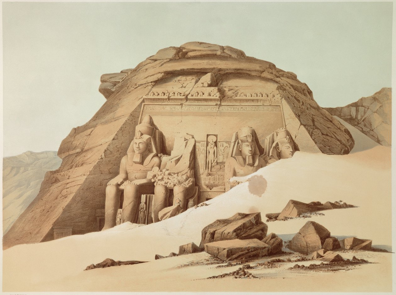 Zicht op de tempel van Abu Simbel. Egypte. Illustratie van de 19e eeuw. Parijs, Collège de France door Unknown artist