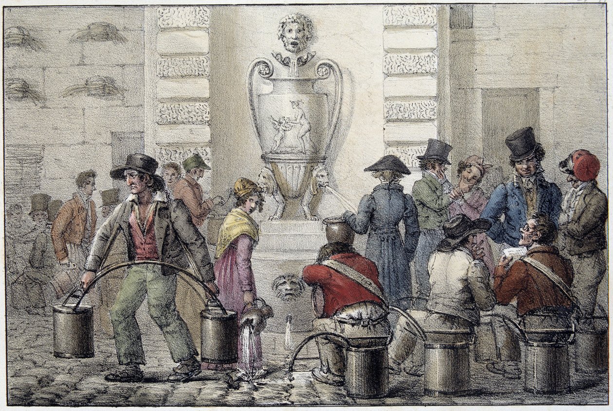 Waterdragers bij de fontein door Unknown artist