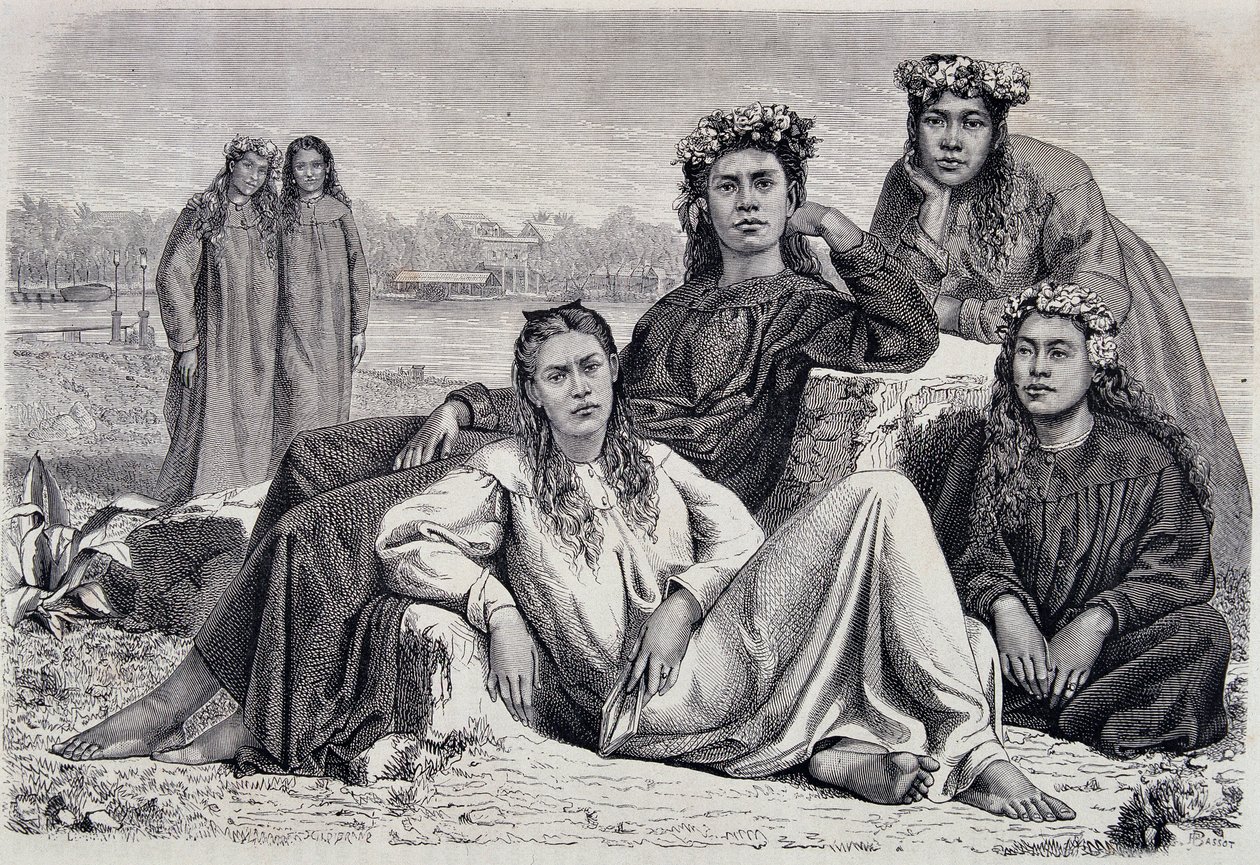 Jonge vrouwen van Tahiti - in "Le Tour du Monde" door Unknown artist