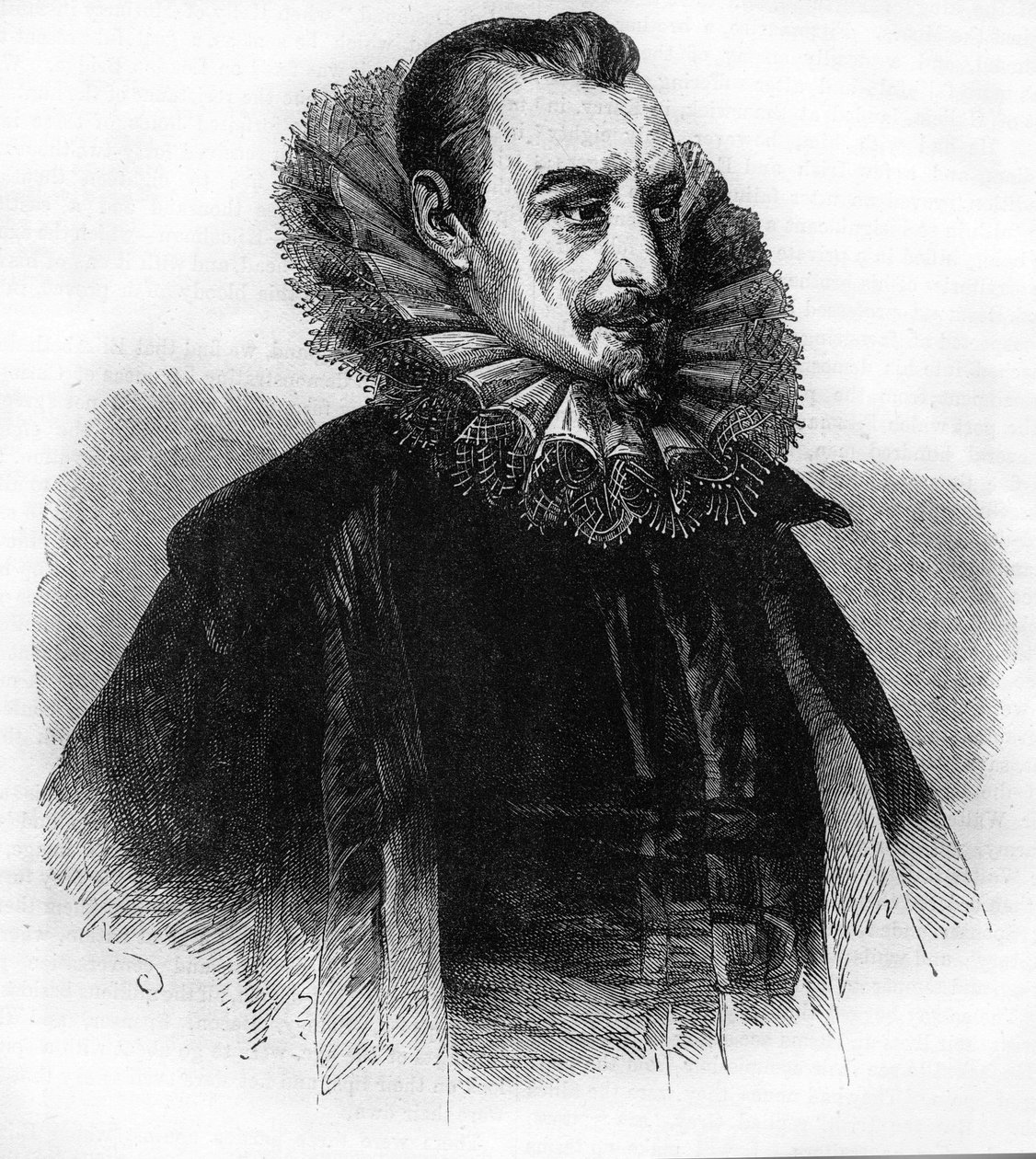 Portret van Edmund Spenser. Engelse dichter (1552 tot 1599). gravure naar 