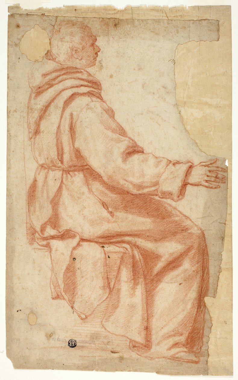 Zittende monnik in profiel naar rechts door Unknown Florentine