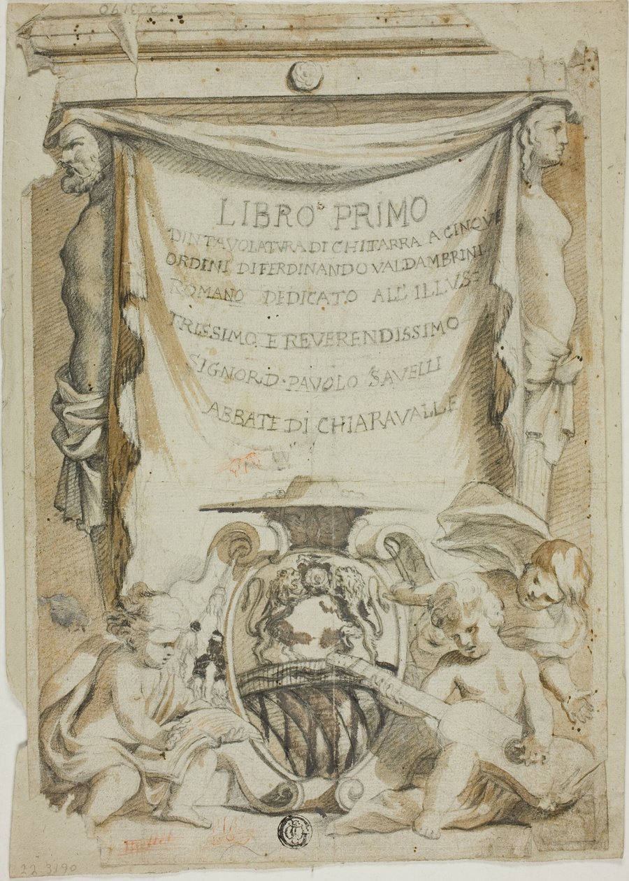 Ontwerp voor titelpagina voor gitaarhandboek door Ferdinando Valdambrini door Unknown Italian