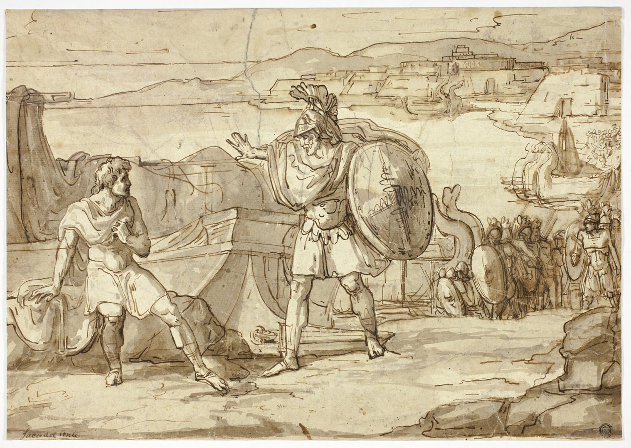 Scène uit de Ilias: Confrontatie van twee krijgers door Unknown Italian