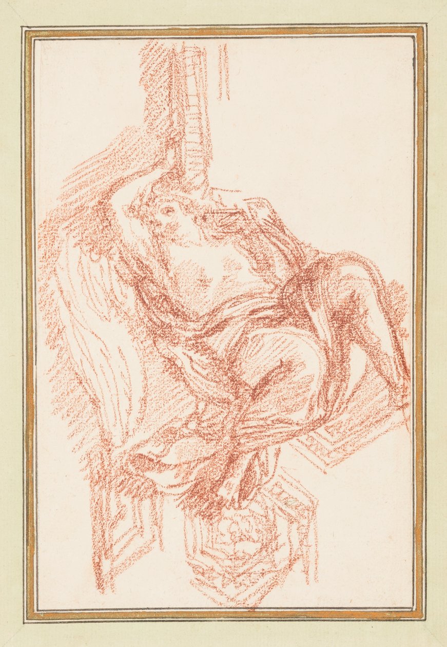 Tekening, plafonddetail met gevleugelde mannenfiguur, ca. 1759-70 door Unknown artistUnknown artist