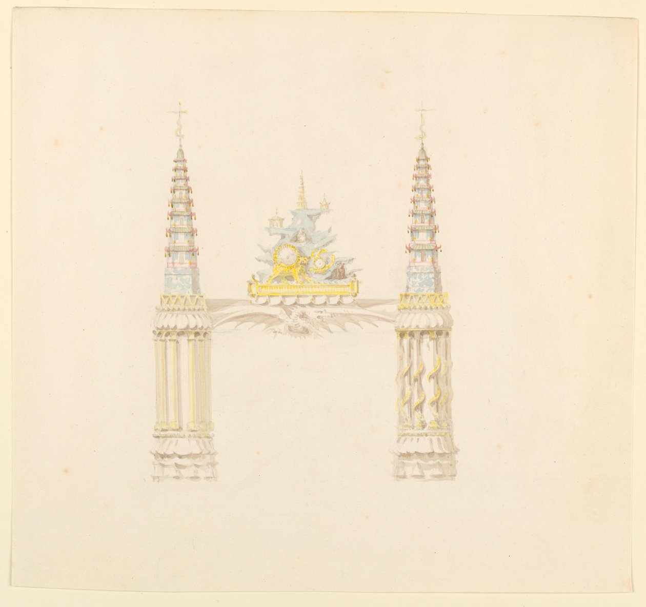 Tekening, Schoorsteenstuk, westelijke muur van de muziekkamer, ca. 1820 door Unknown artistUnknown artist
