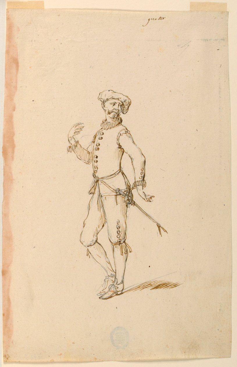 Tekening, Kostuumontwerp: Een kapitein voor een ballet, ca. 1720 door Unknown artistUnknown artist