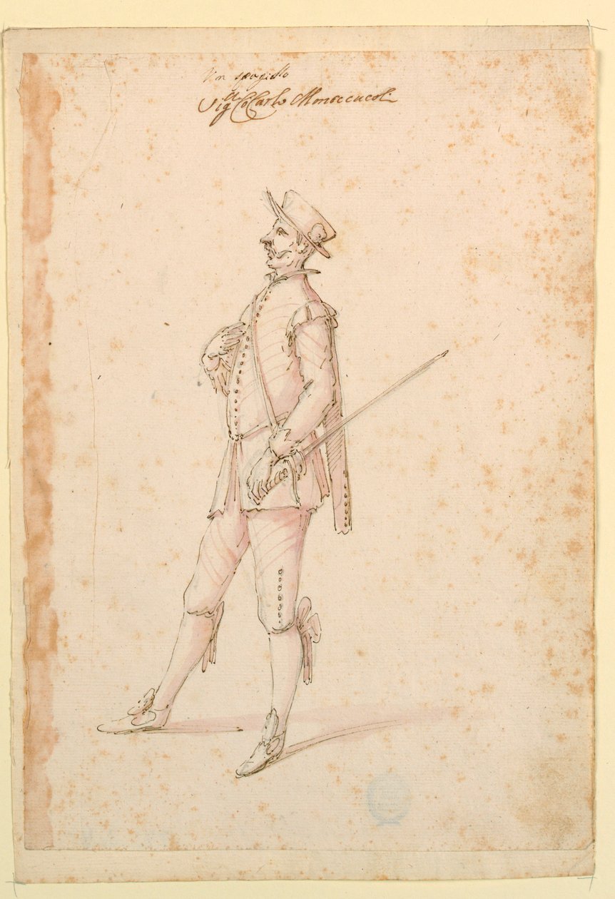 Tekening, Kostuumontwerp: Een kapitein voor een ballet, ca. 1720 door Unknown artistUnknown artist