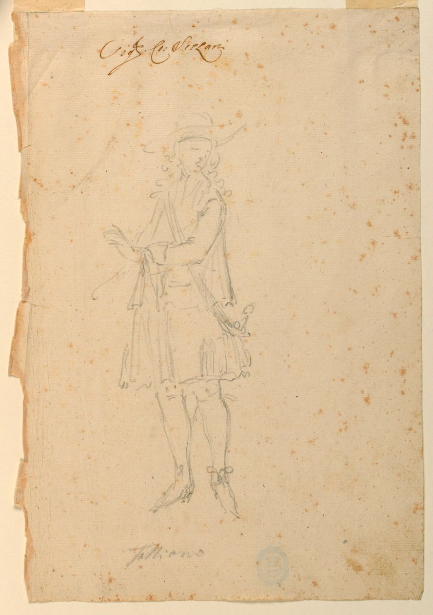 Tekening, Kostuumontwerp: Een man van de wereld voor een ballet, ca. 1720 door Unknown artistUnknown artist