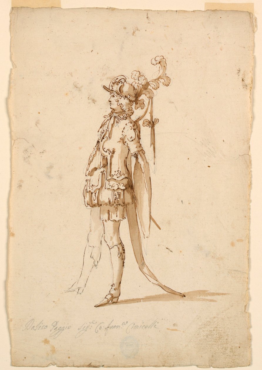 Tekening, Kostuumontwerp: Een pagina voor een ballet, ca. 1720 door Unknown artistUnknown artist