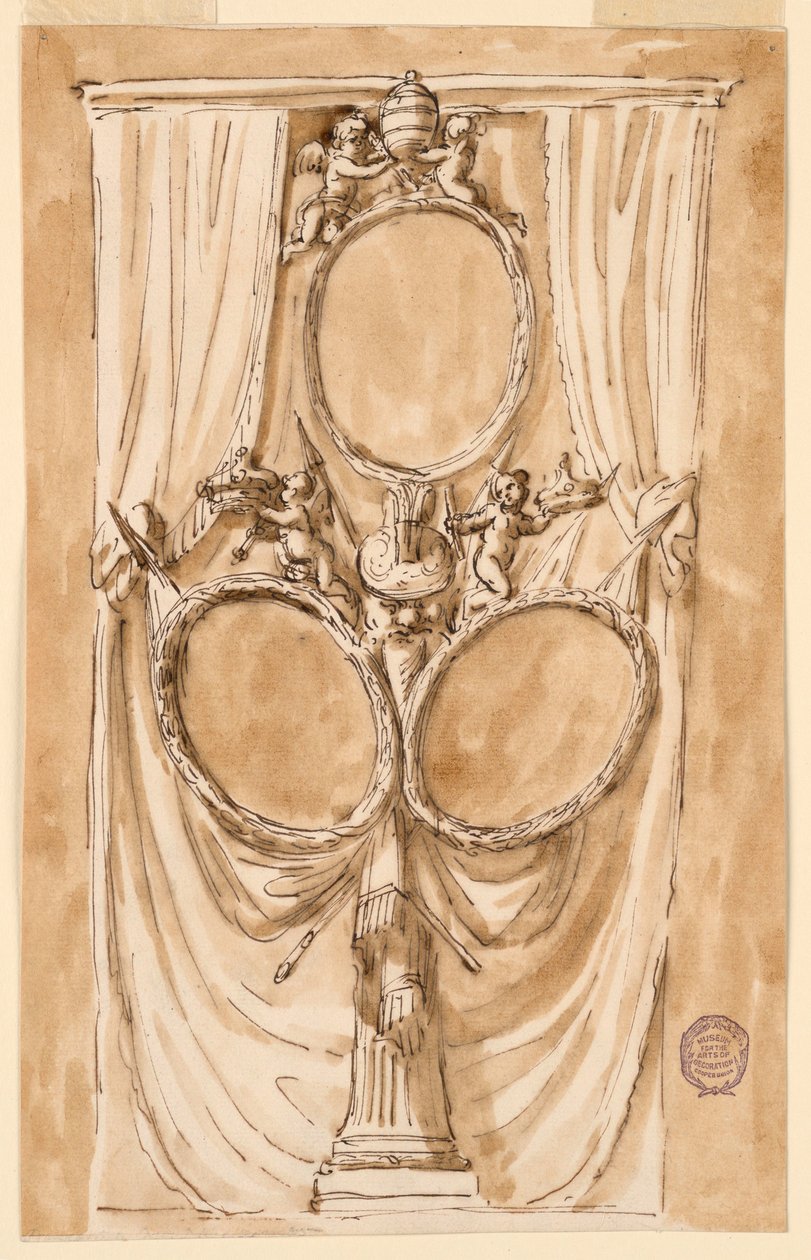 Tekening, Decoratie voor portret van paus Pius VI en koninklijk paar, ca. 1790 door Unknown artistUnknown artist