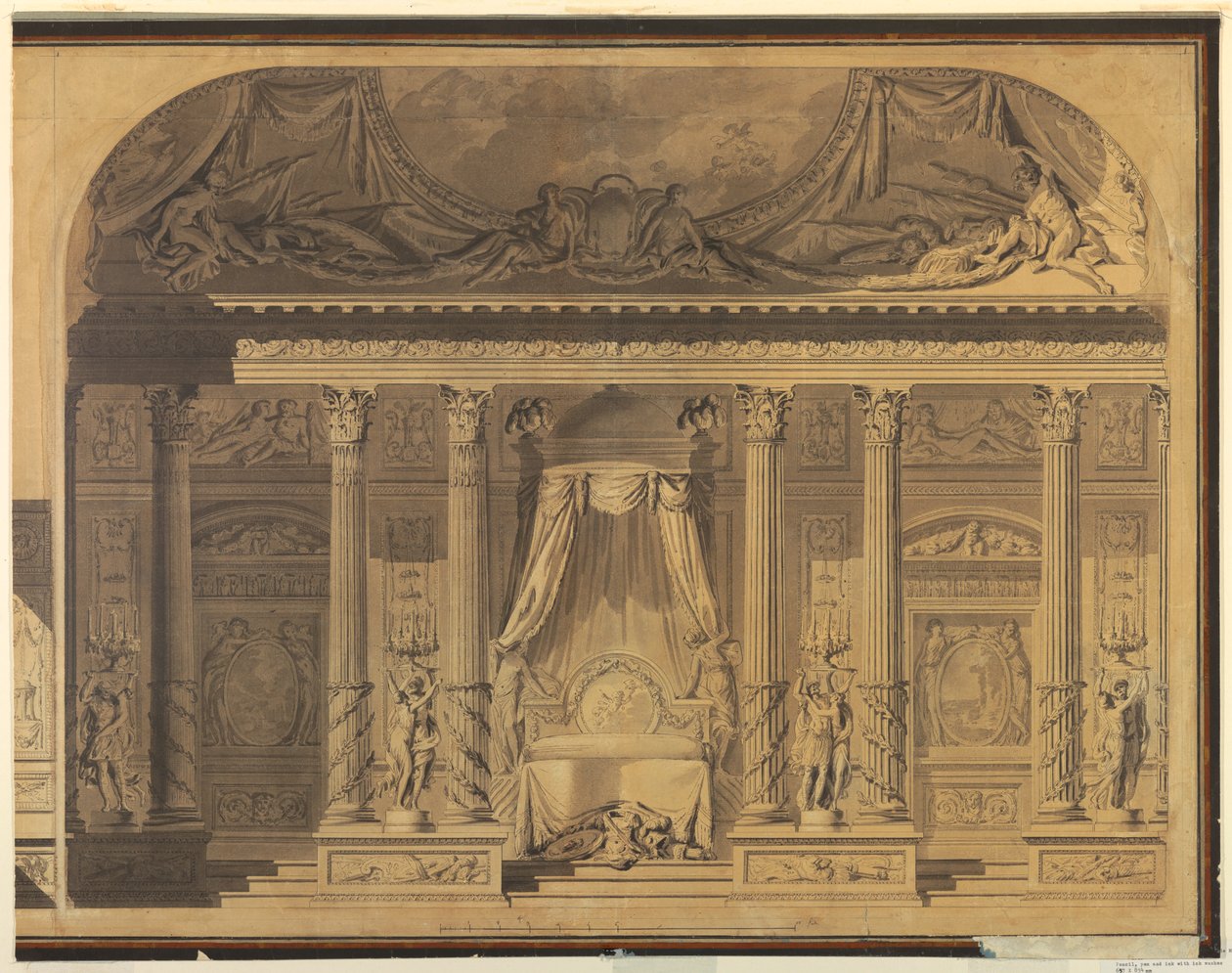 Tekening, Ontwerp voor een slaapkamer, Hotel de Mailly-Nesle, Parijs, 1770-80 door Unknown artistUnknown artist