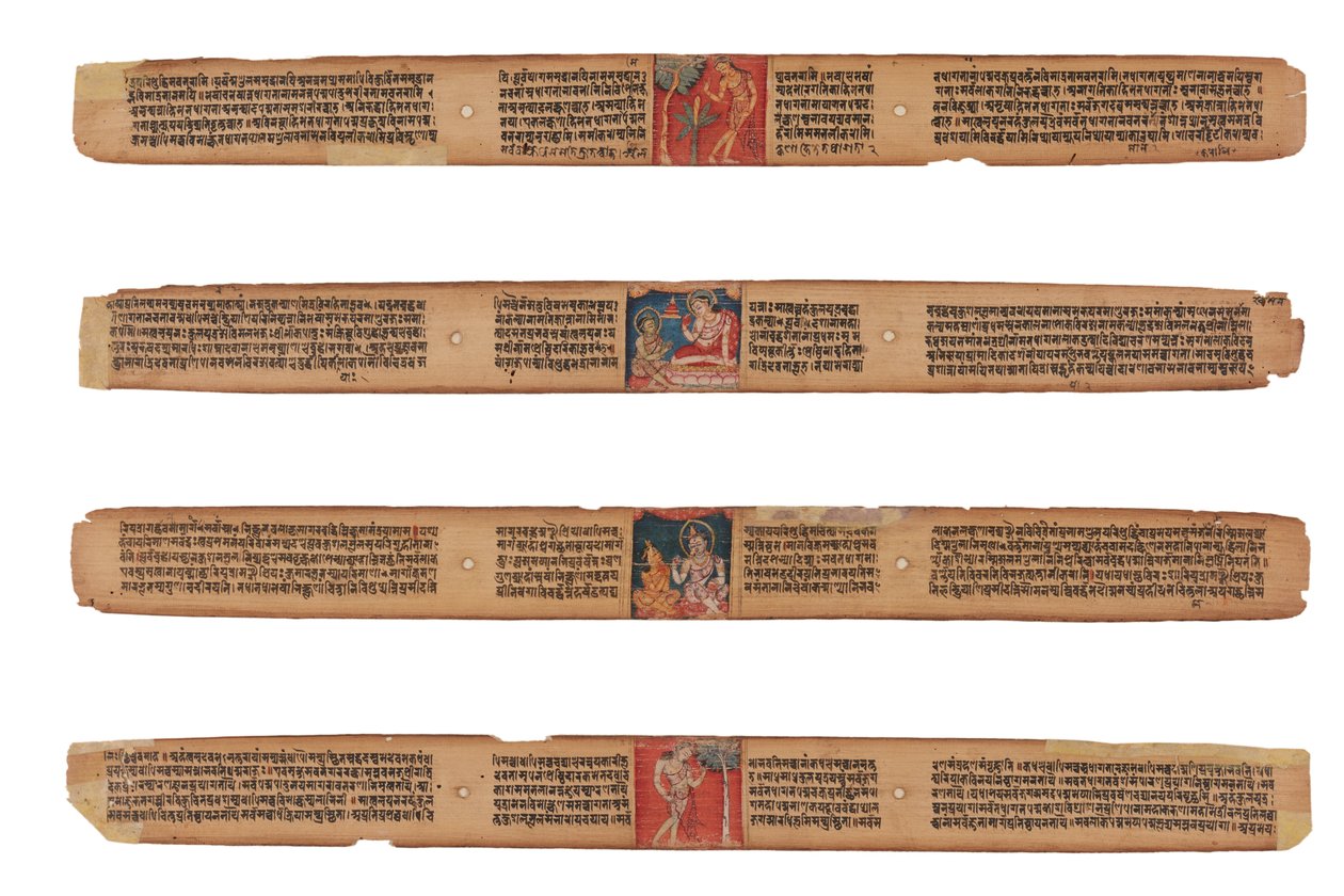 Vier bladen uit een Gandavyuha manuscript door Unknown artistUnknown artist