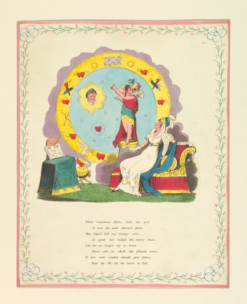 Wenskaart, "Als de mooie Myra...haar ogen opheft...", ca. 1822 door Unknown artistUnknown artist