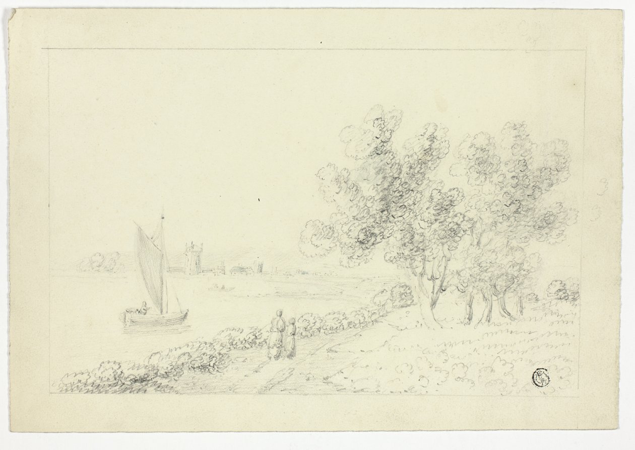 Een haven met een zeilboot door Unknown artist
