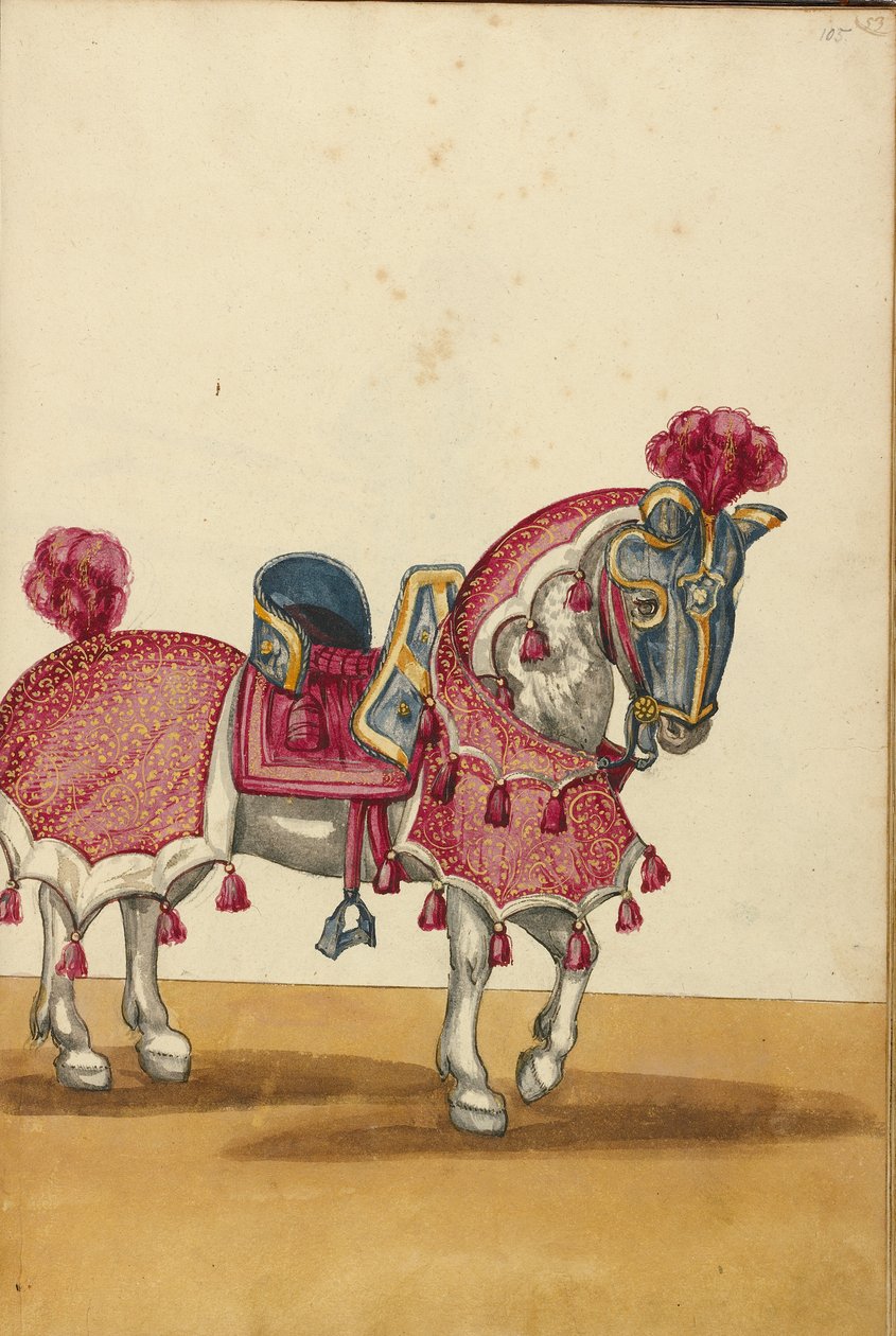 Een paard in harnas door Unknown artist
