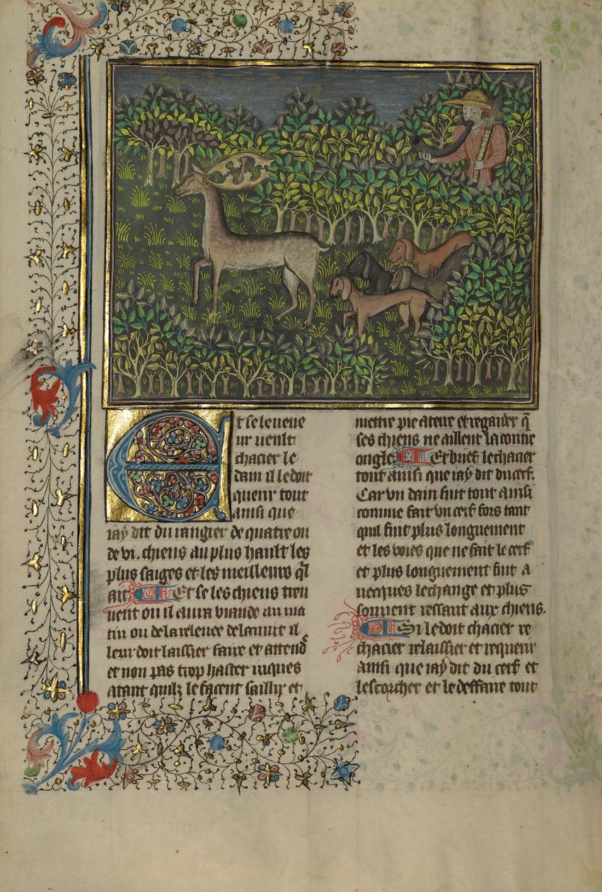 Een jager en honden achtervolgen een damhert door Unknown artist