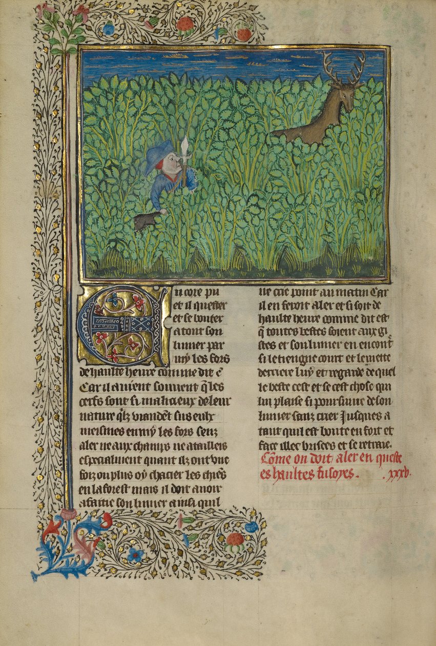 Een jager en een hond speuren in een struikgewas door Unknown artist