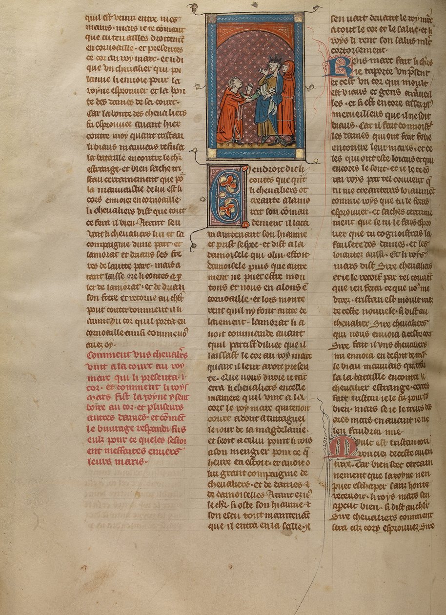 Een ridder presenteert een magische ivoren hoorn aan koning Mark door Unknown artist