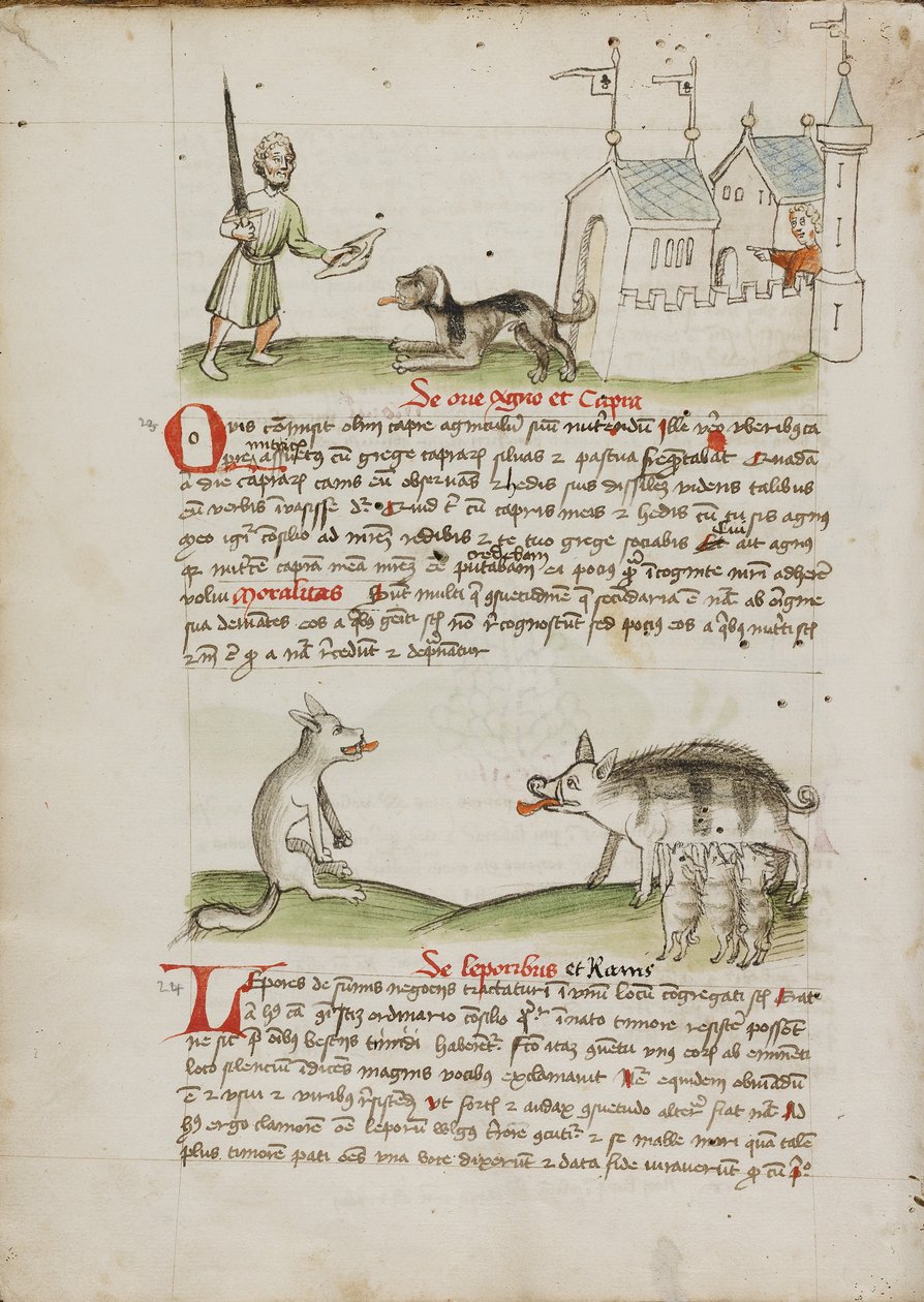 Een man met een zwaard en een hond met een bot; een wolf en een varken door Unknown artist