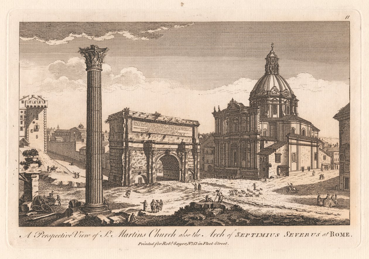 Een perspectief van de St. Martins kerk en de boog van Septimius Severus in Rome door Unknown artist
