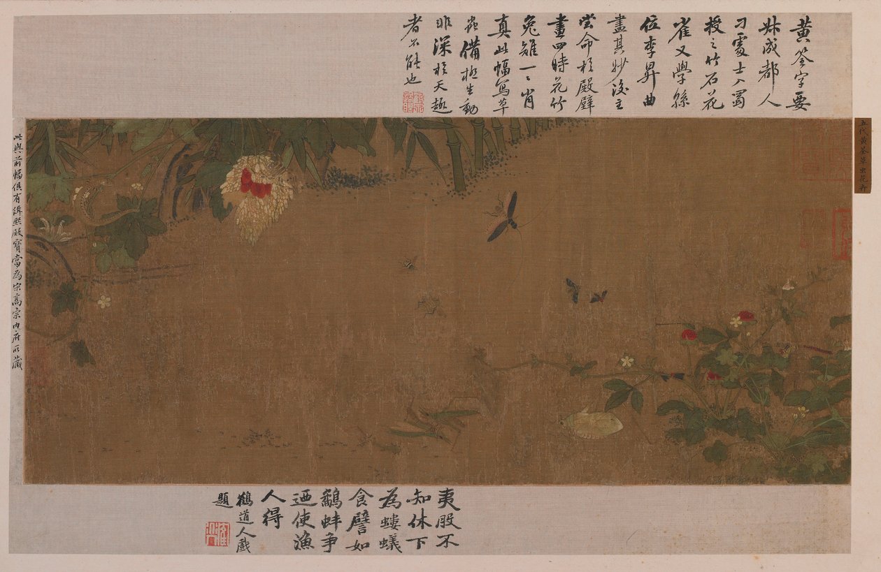 Een Tuinstuk: Bloemen, Vechtende Sprinkhanen, Mieren en Andere Insecten door Unknown artist
