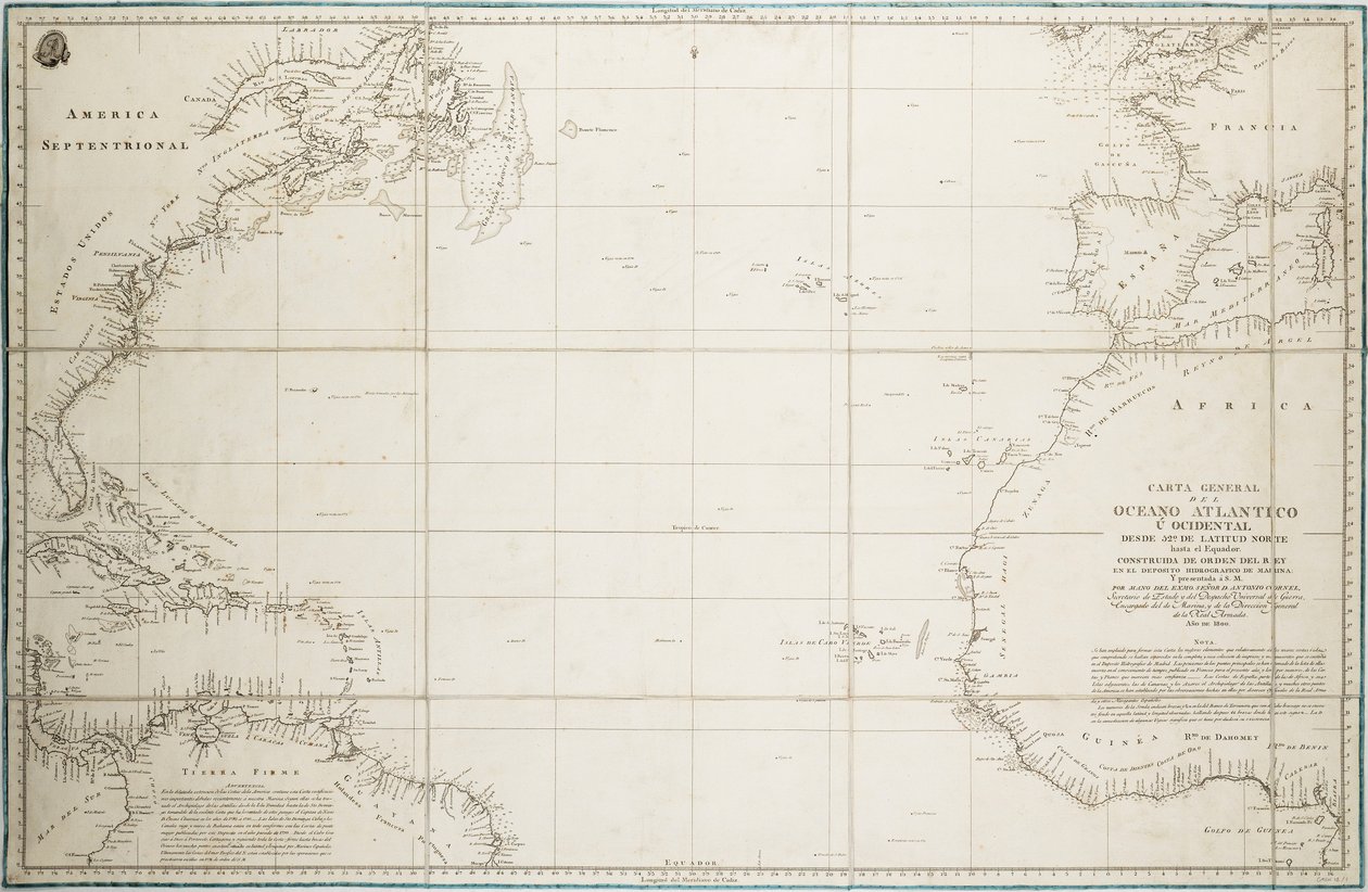 Algemene kaart van de Atlantische Oceaan ten noorden van de evenaar door Unknown artist