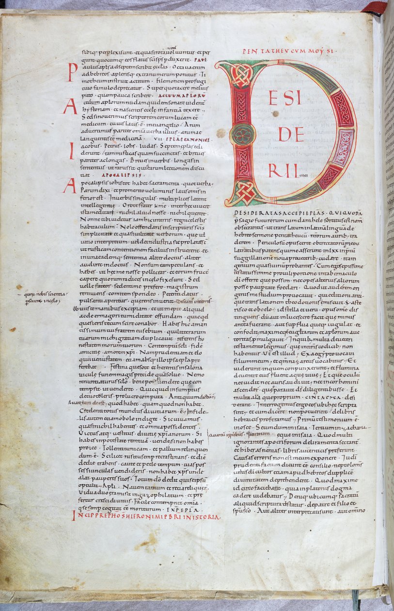 Een pagina uit de 11e-eeuwse Bijbel met hoofdletter D door Unknown artist