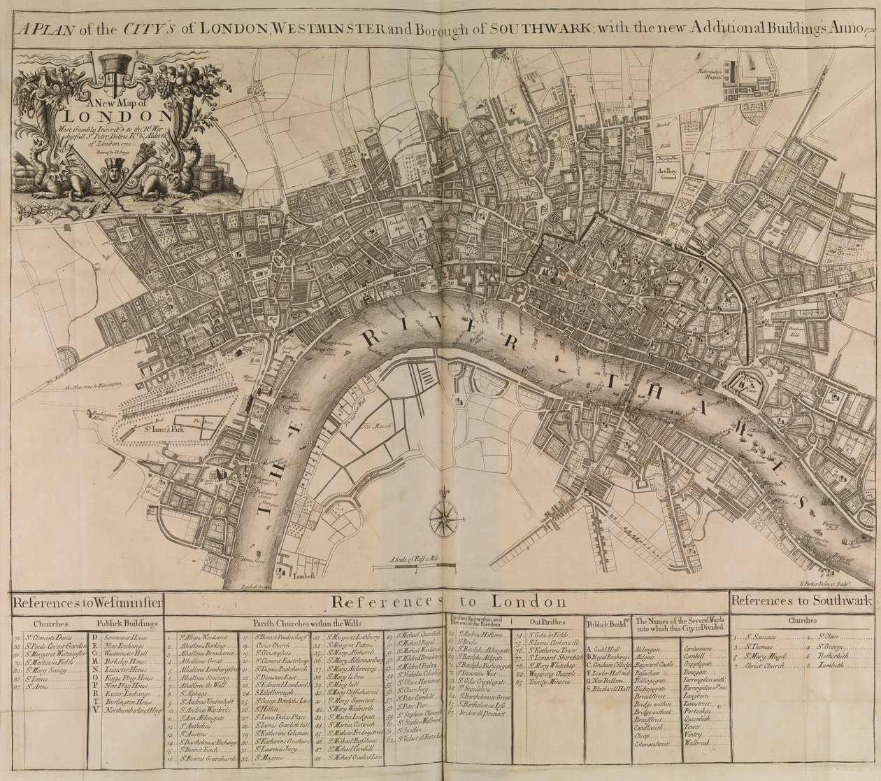 Een plan van de stad Londen, Westminster, borough of Southwark & de rivier de Theems door Unknown artist