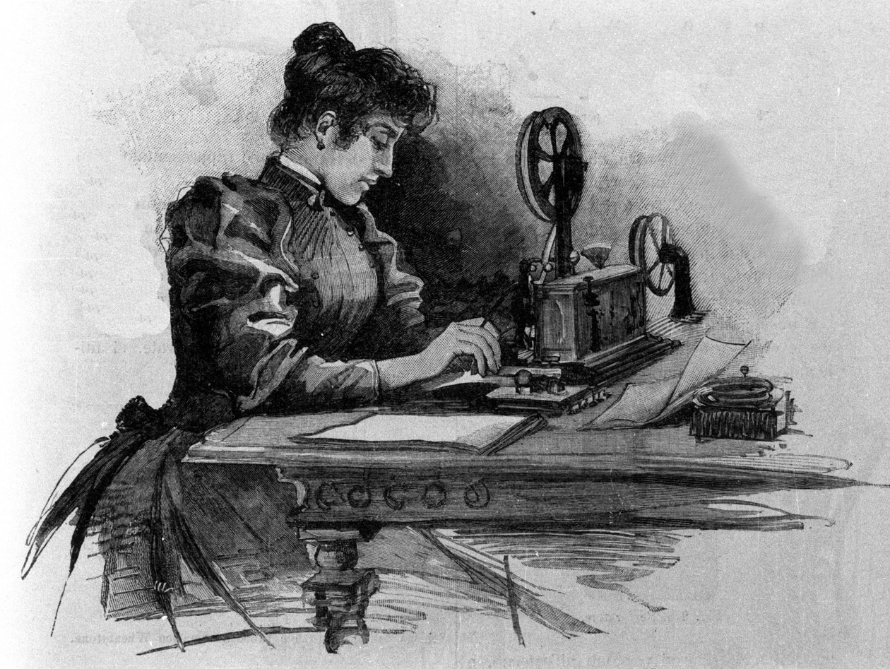 Een telegraafoperator uitgevonden door de Amerikaanse uitvinder Samuel Finley Breese Morse. Gravure uit de 19e eeuw door Unknown artist