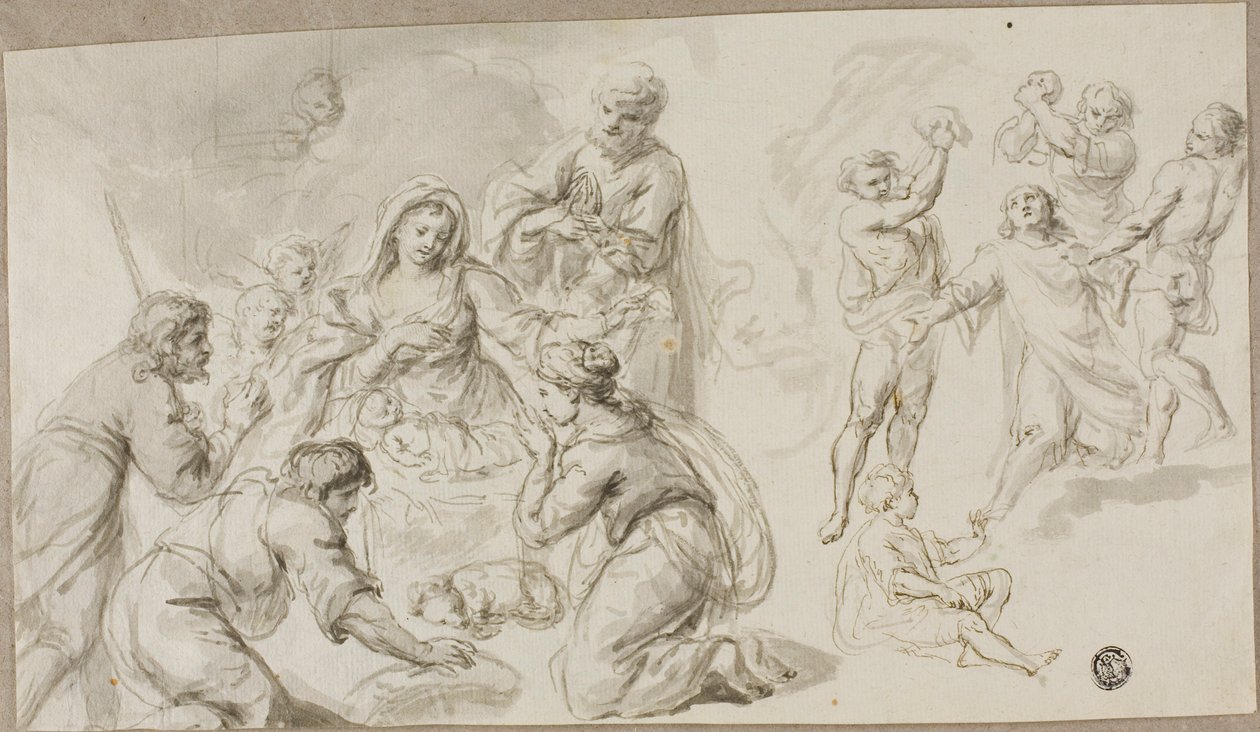 Aanbidding van de Herders; Steniging van Sint Stefanus door Unknown artist