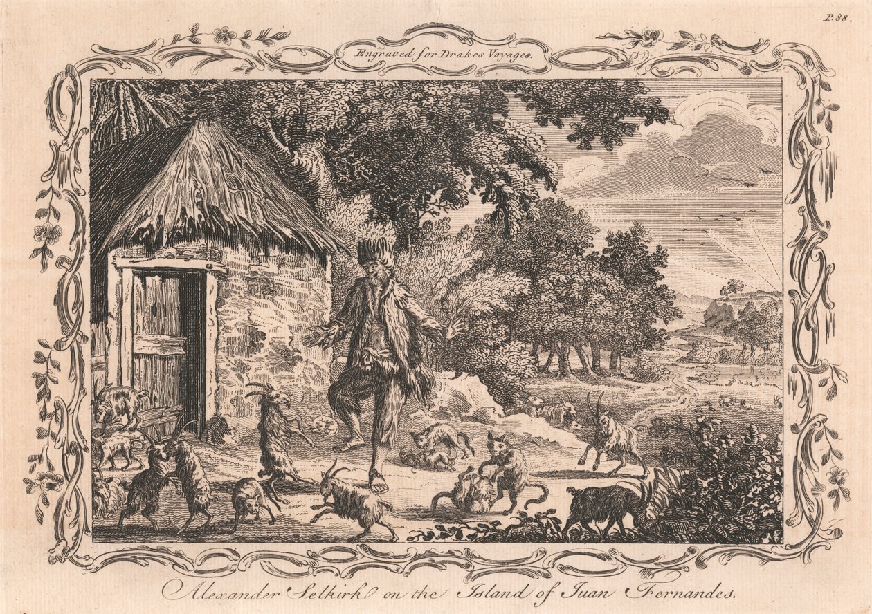 Alexander Selkirk op het eiland Juan Fernandes door Unknown artist