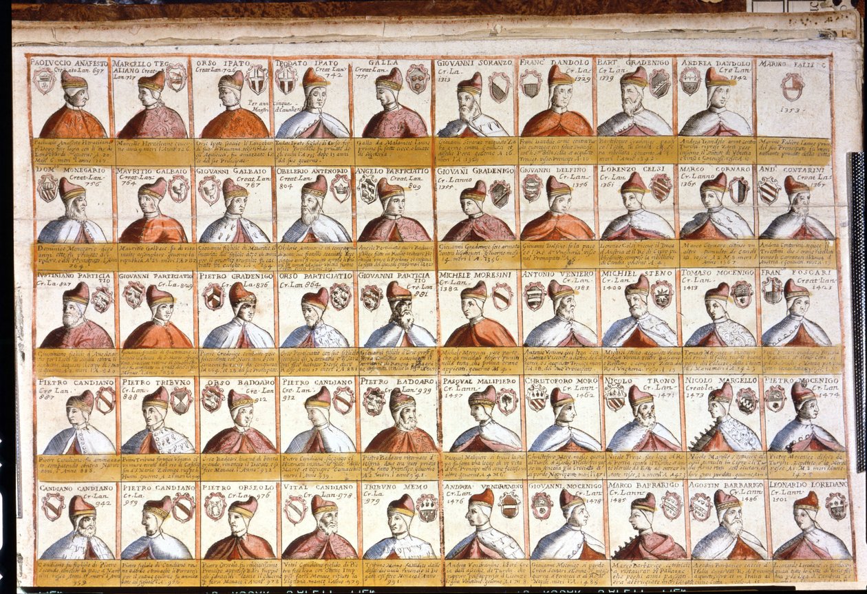 Alle doges van Venetië tot 1501. Bibl. Marciana. Venetië door Unknown artist
