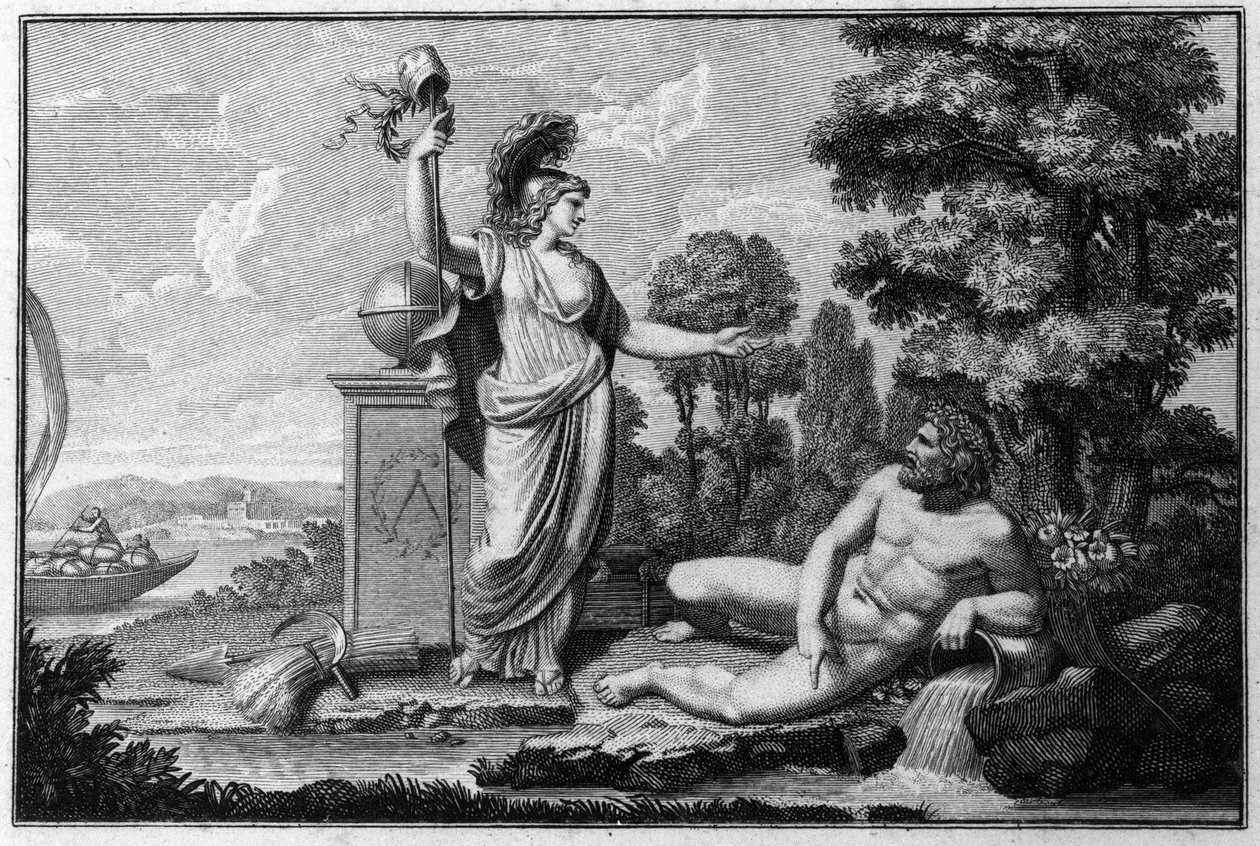 Allegorie van de Cisalpijnse Republiek (Cisalpina) opgericht door Napoleon Bonaparte op 27/06/1797 naar Frans model in Italië, die in 1802 de Italiaanse Republiek werd. De symbolen van de Franse Republiek zijn vertegenwoordigd. Gravure Museo del risorgimen door Unknown artist