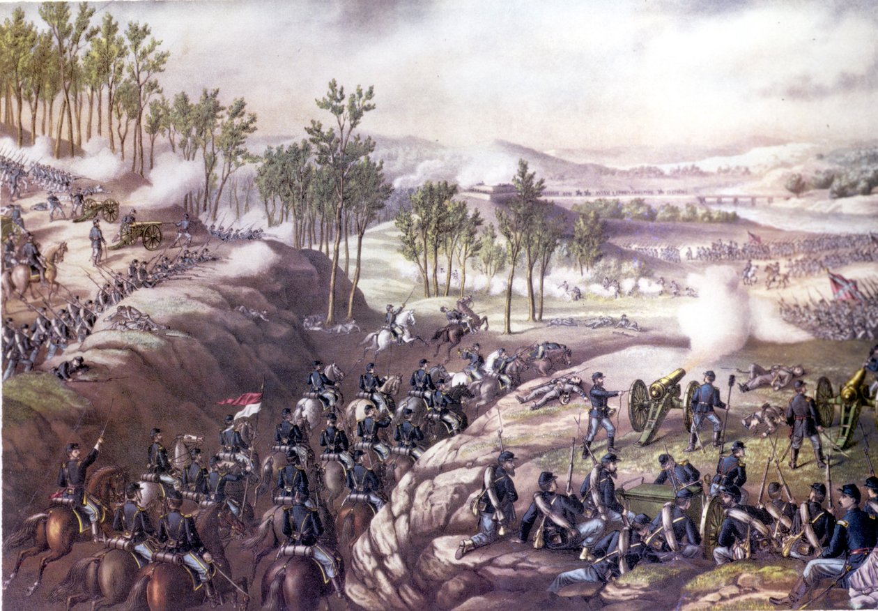 Amerikaanse Burgeroorlog (1861 - 1865): Slag bij Resaca (Georgia) 13-15 mei 1864. Gravure uit de 19e eeuw door Unknown artist