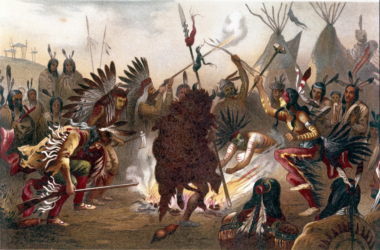 Amerikaanse Indiaanse ritueel: Sioux oorlogsdans door Unknown artist