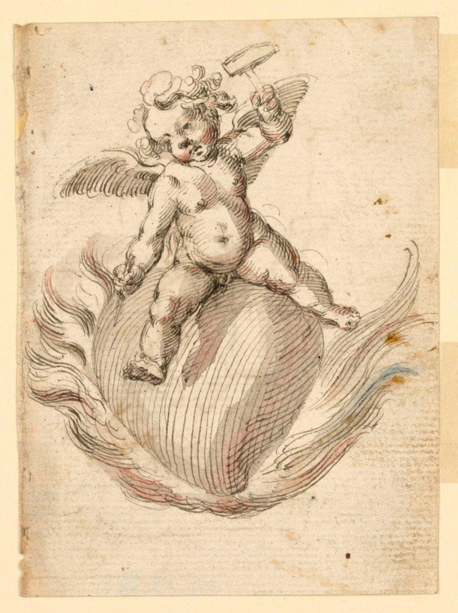 Een engel die een beitel in een brandend beest slaat door Unknown artist