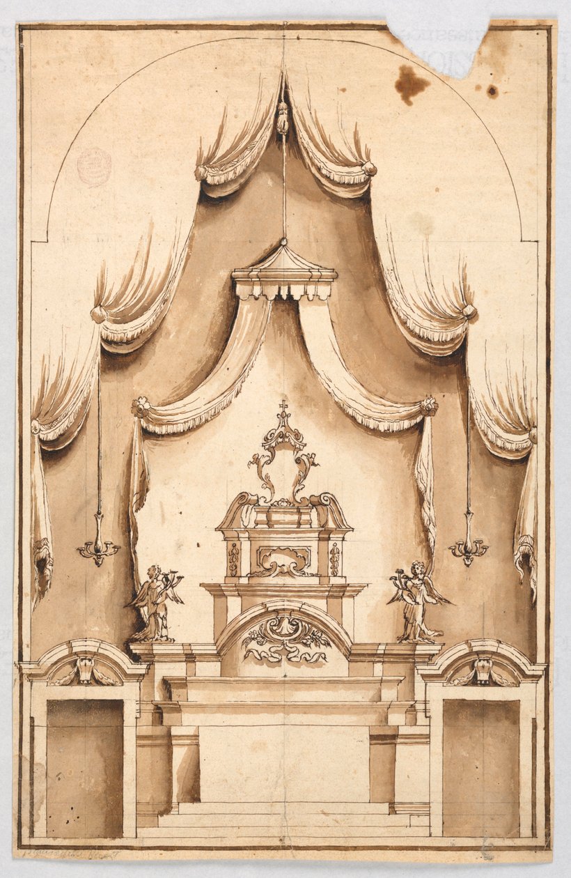 Een altaar met een structuur voor de tentoonstelling van een kruis, waarschijnlijk een Heilig Graf door Unknown artist
