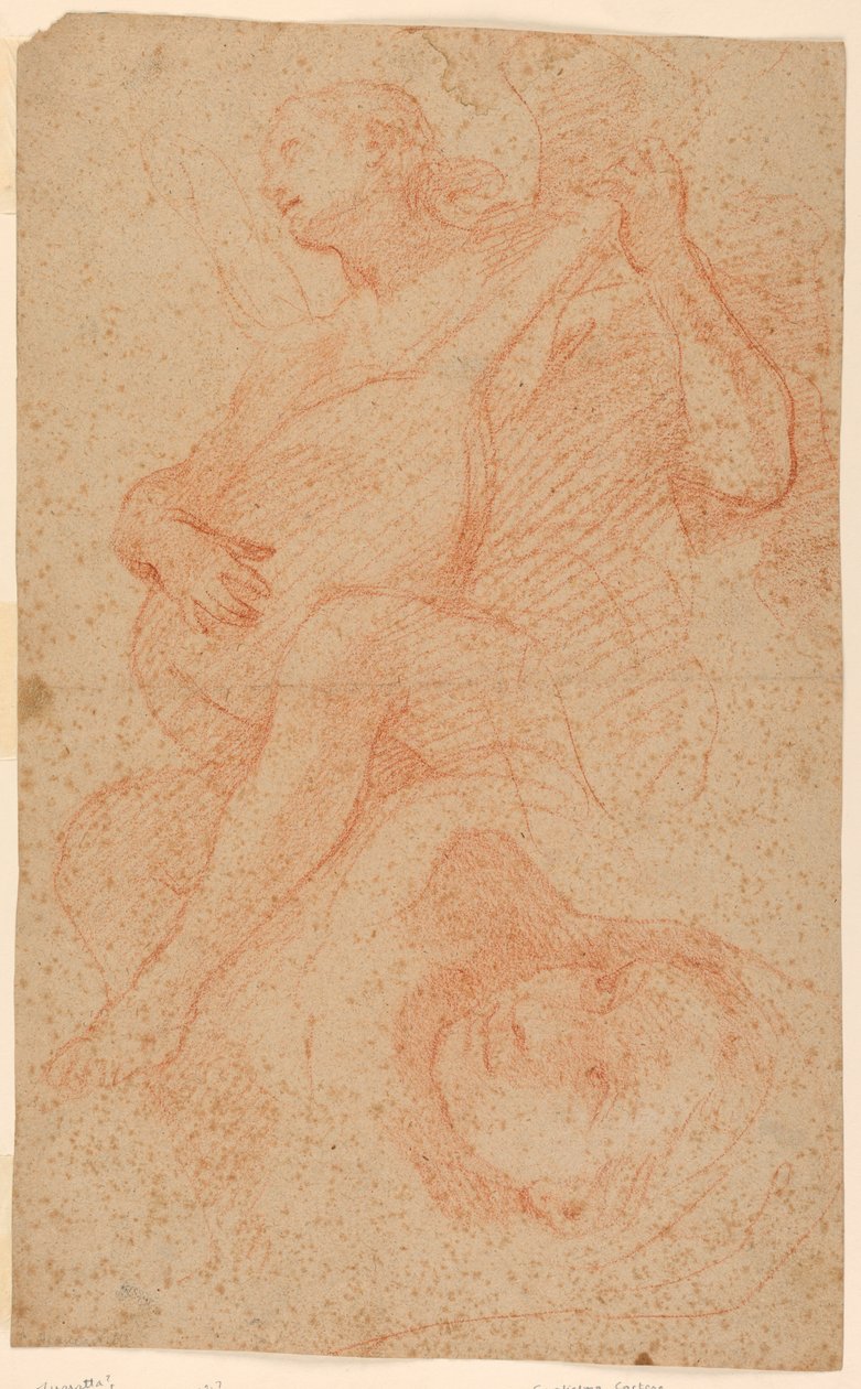Engel die luit speelt; Verso engelen met kruis door Unknown artist