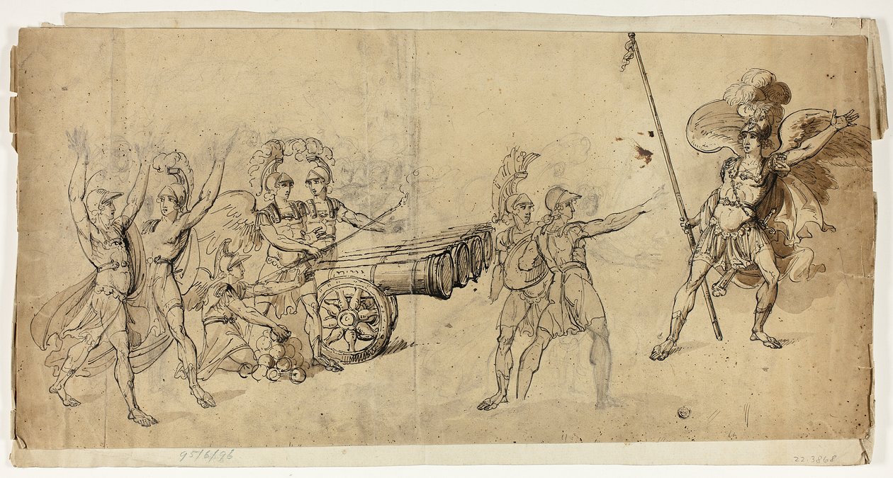 Engelachtige Artillerie (recto); Gevechtsscène (verso) door Unknown artist