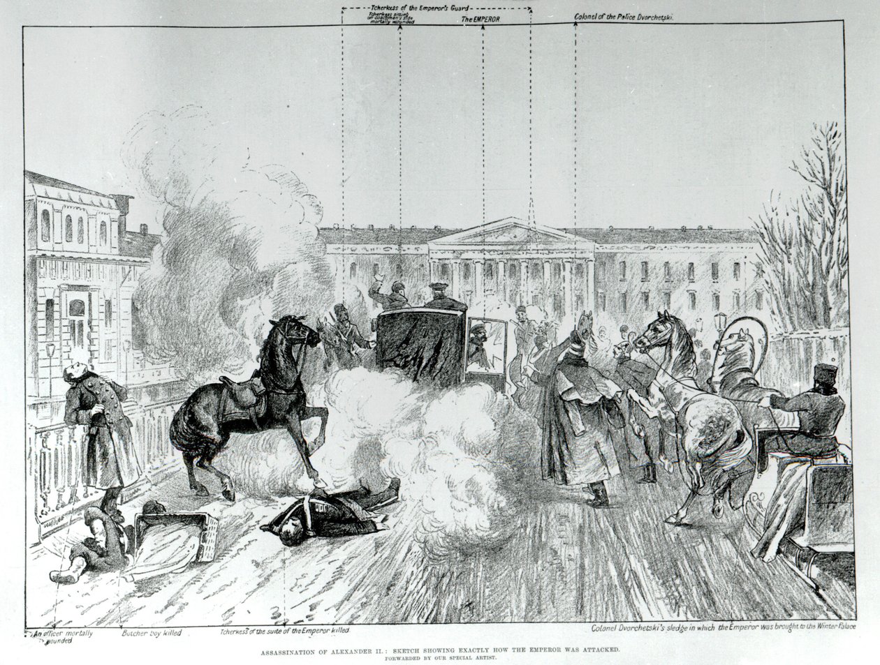 Aanslag op Tsaar Alexander II (1818 - 1881) in 1881. door Unknown artist