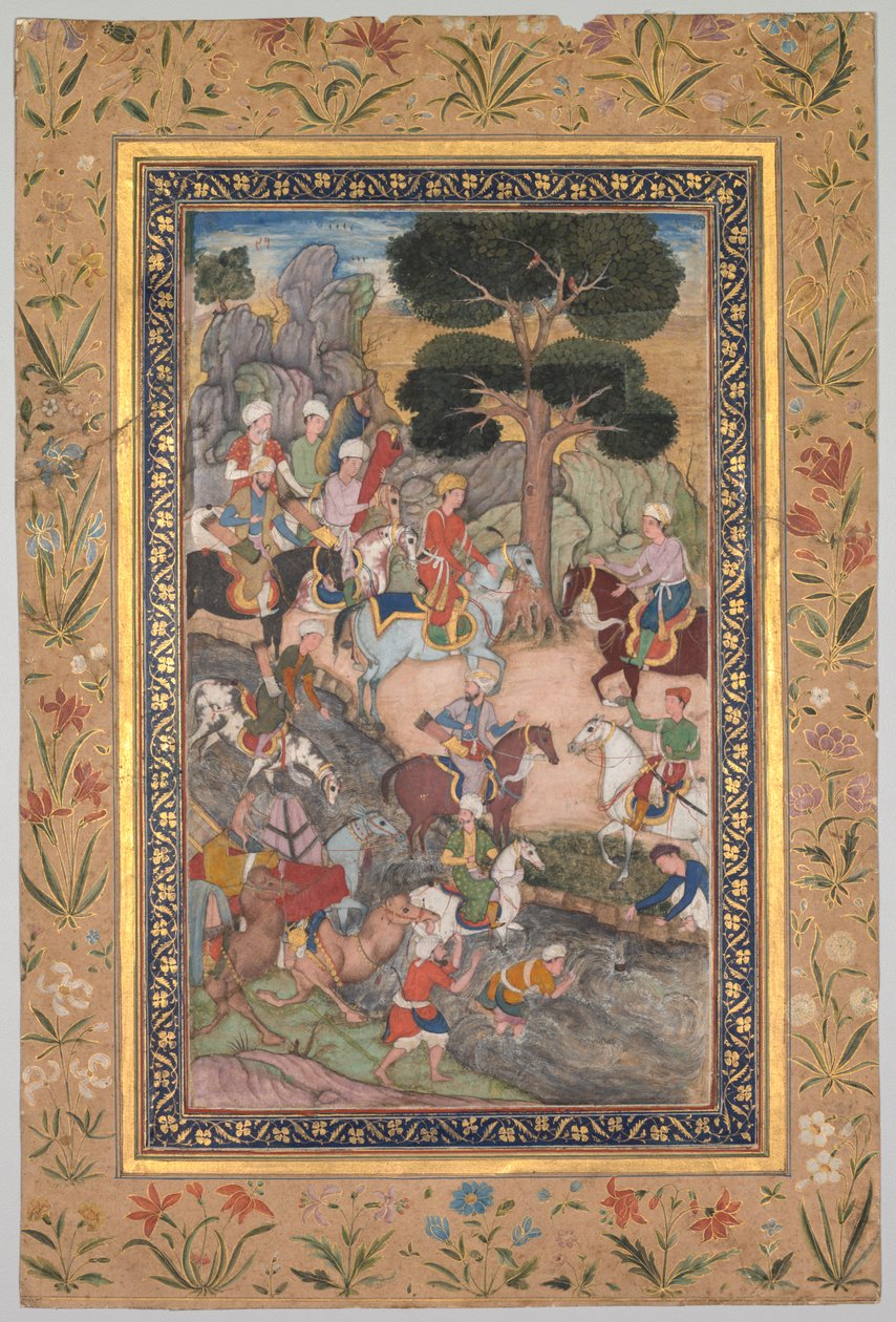 Babur ontmoet Sultan Ali Mirza bij de Kohik Rivier, uit een Babur-nama (Herinneringen van Babur) door Unknown artist