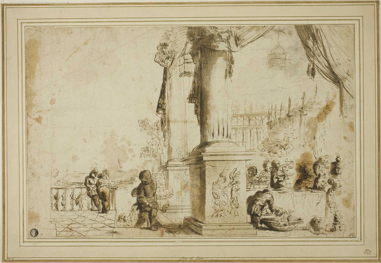 Banketscène op terras door Unknown artist