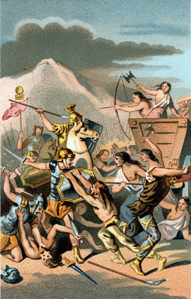 Slag bij Aix: invasie van de Cimbren en Teutonen van 110 tot 102 v.Chr. De Teutonen werden verslagen door Caius Marius de wijze, Romeinse consul. door Unknown artist